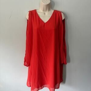 Tash + Sophie Dress Small Red Mini Shift Slit Sleeve Ethereal Cocktail Party